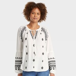 Knox Rose White Blouse with Black Embroidery